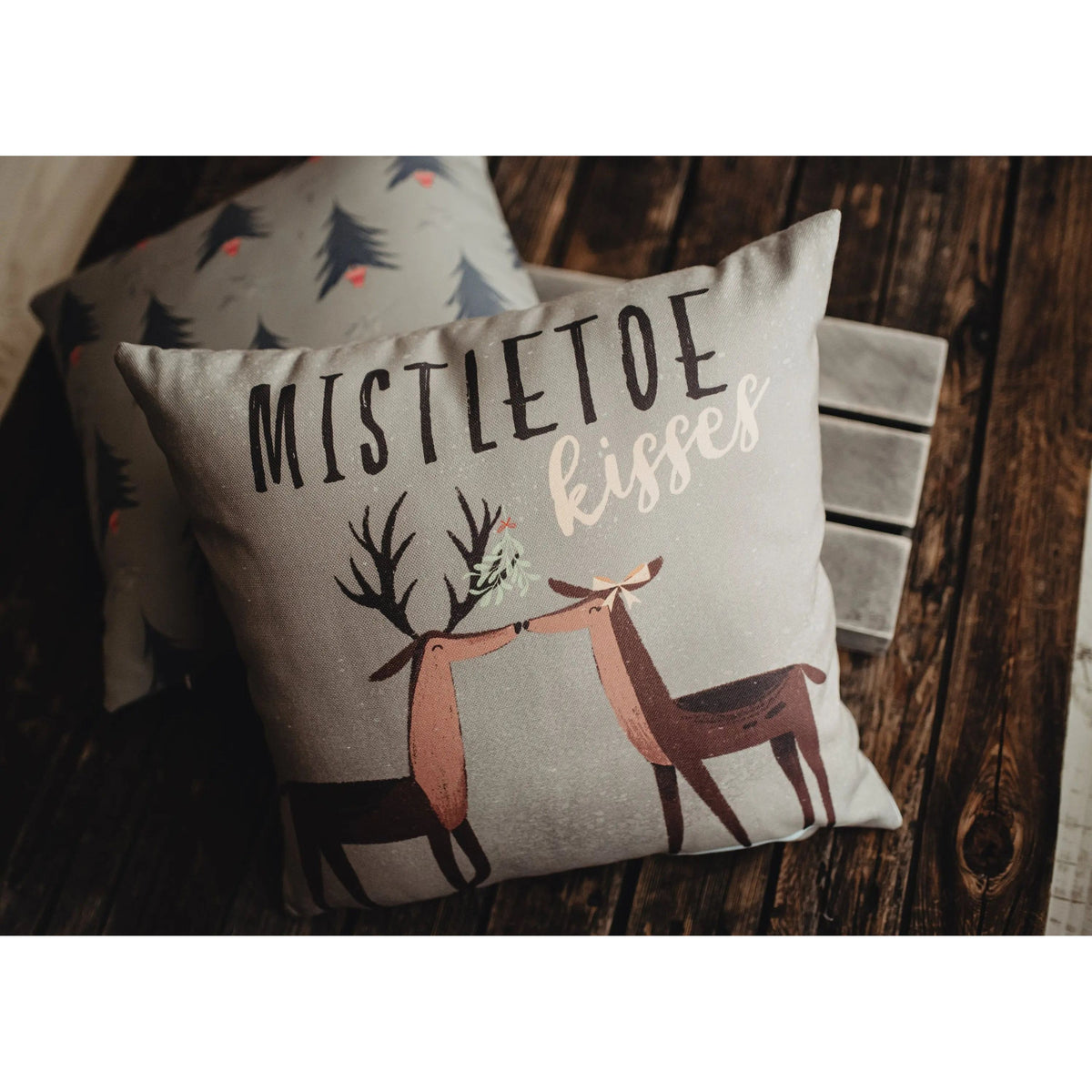 Mistletoe Kisses Reindeer Throw Pillow | Pillow Cover