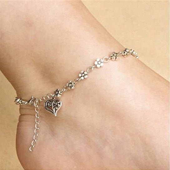 VistaShops Lea Anklet With Vintage Style Heart and Flowers by VistaShops