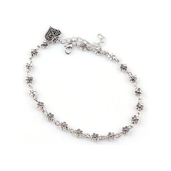 VistaShops Lea Anklet With Vintage Style Heart and Flowers by VistaShops