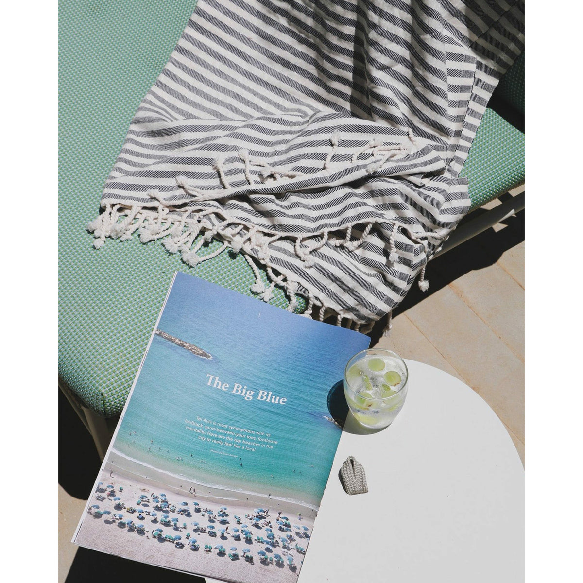 Sunkissed Navy Blue / Off White / L • 100cm x 180cm • 40&quot;W x 72&quot;L Saint-Tropez • Sand Free Beach Towel by Sunkissed