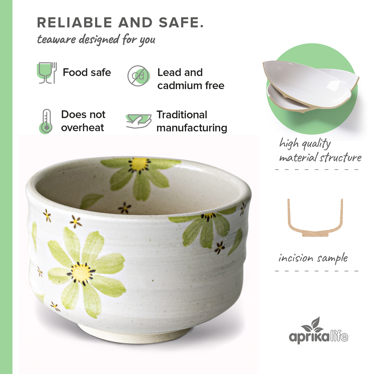 Green Flowers Matcha Bowl by Aprika Life