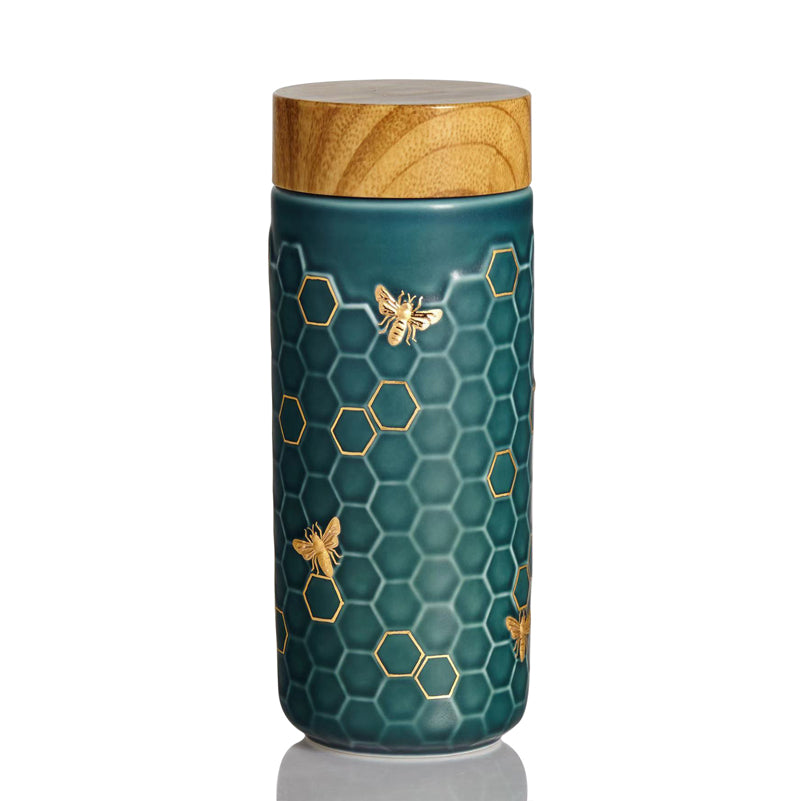 Honey Bee Ceramic Travel Mug / Gold 12.3 oz