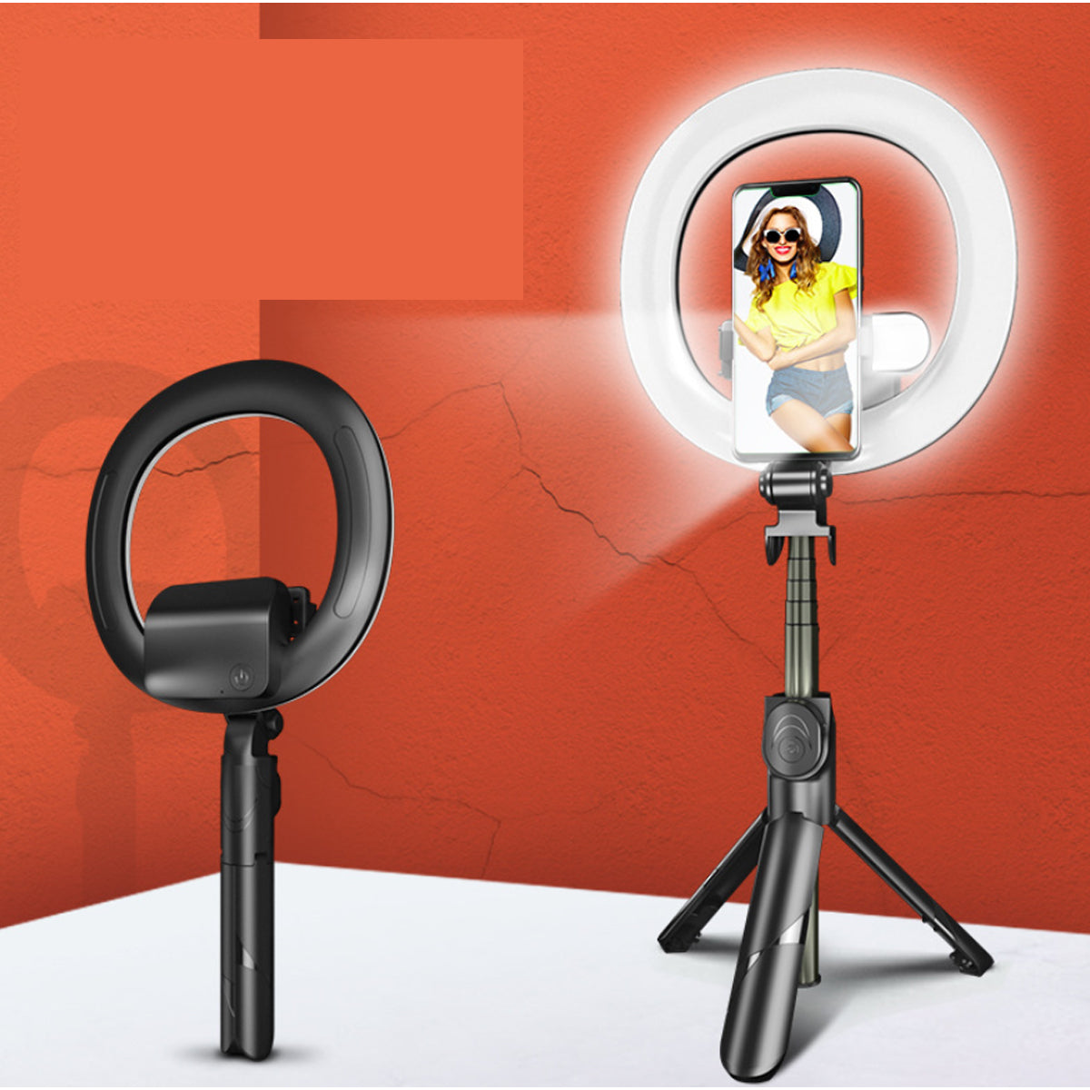 Self Video Portrait Soft Halo Light Stand With Dual LED Light And Bluetooth Remote Vista Shops