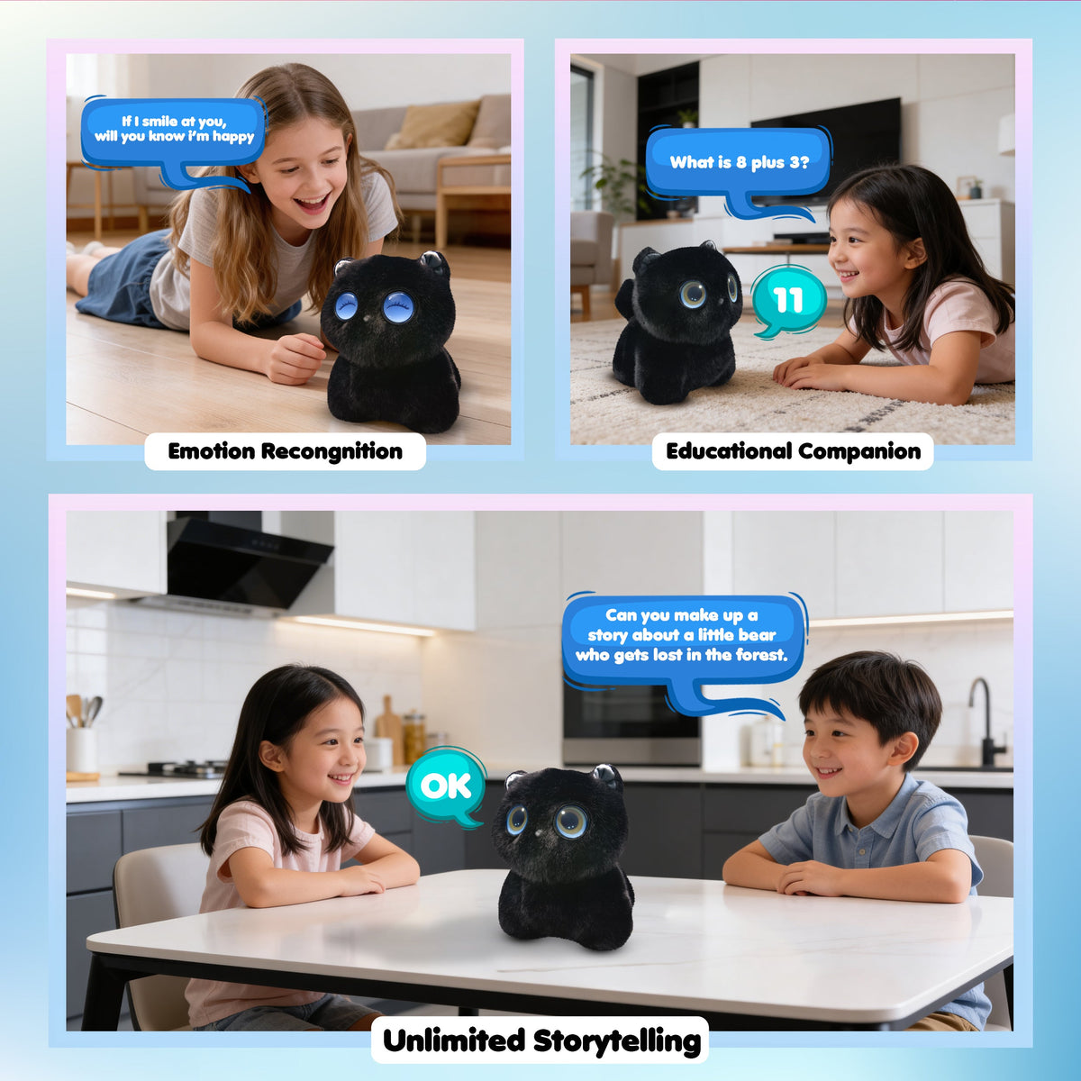 Contixo AI Pixie-Paw Smart Interactive Plush Cat – Voice-Responsive, Touch-Activated, Expressive Eyes, AI Companion Stuffed Animal for Kids & Pet Lovers