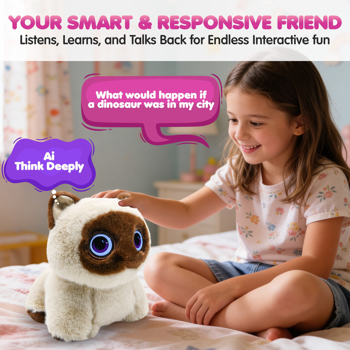 Contixo AI Pixie-Paw Smart Interactive Plush Cat – Voice-Responsive, Touch-Activated, Expressive Eyes, AI Companion Stuffed Animal for Kids & Pet Lovers