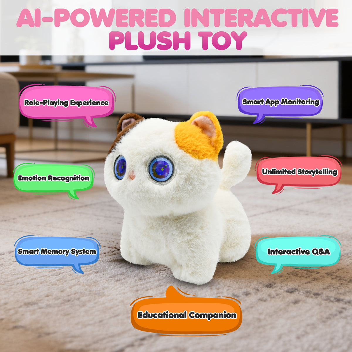 Contixo AI Pixie-Paw Smart Interactive Plush Cat – Voice-Responsive, Touch-Activated, Expressive Eyes, AI Companion Stuffed Animal for Kids & Pet Lovers