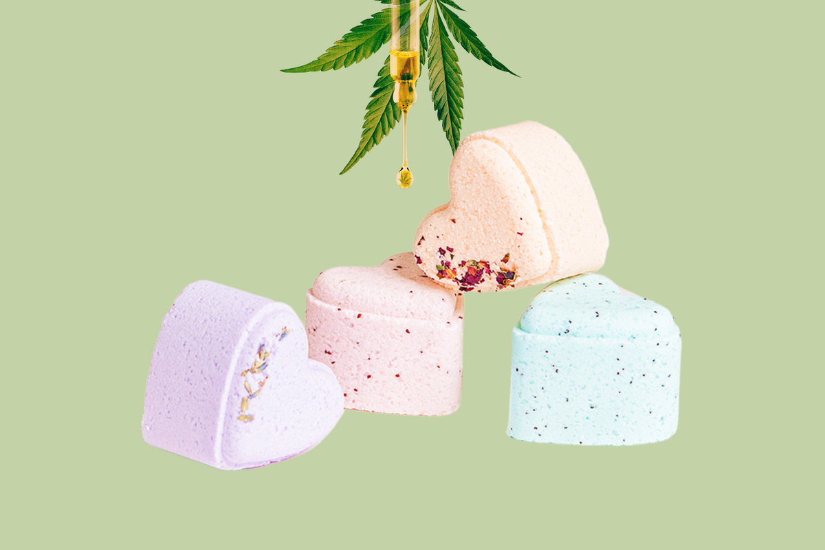 Bath Bombs with CBD -  5 Hearts Shaped with CBD - in a Gift Box - Can be personalized. (THC free)