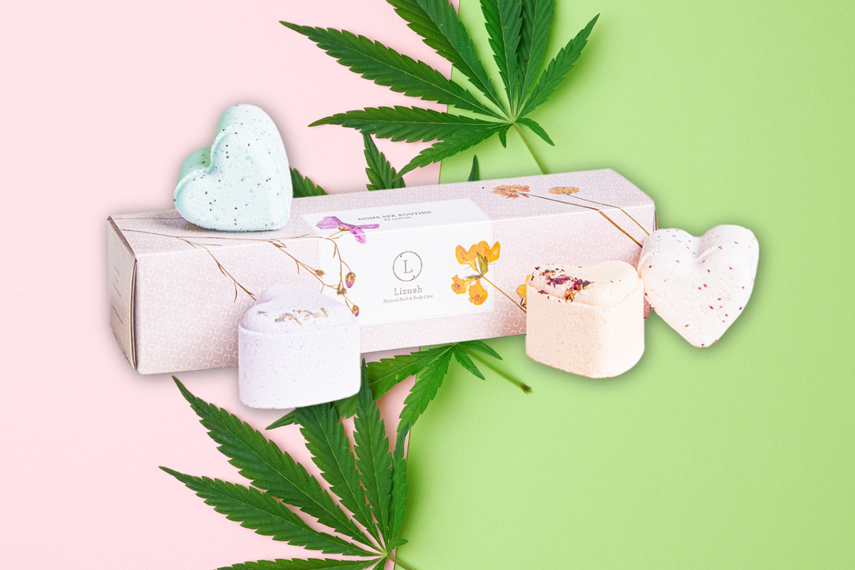 Bath Bombs with CBD -  5 Hearts Shaped with CBD - in a Gift Box - Can be personalized. (THC free)