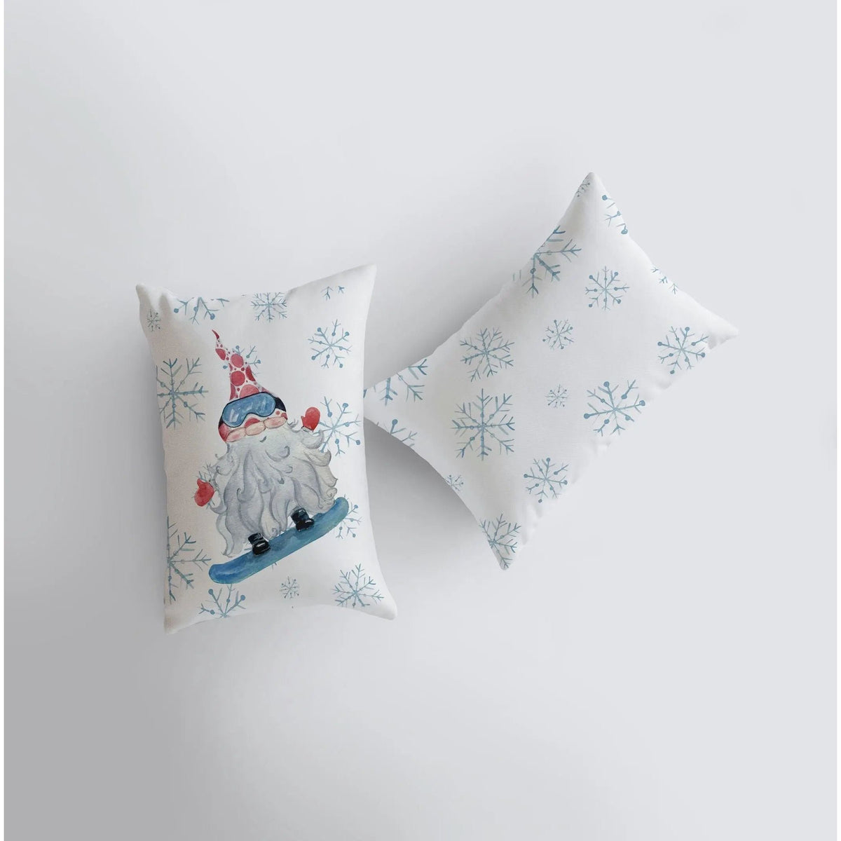 Christmas Gnome Snowboarding 12x18 Throw Pillow | Pillow Cover