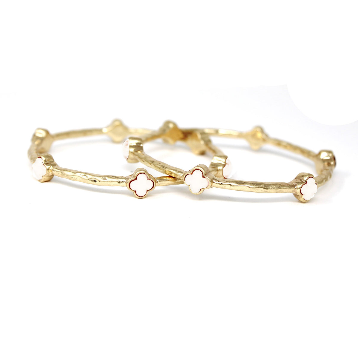 Color Clover Hammered Texture Stackable Bangle Set of 2