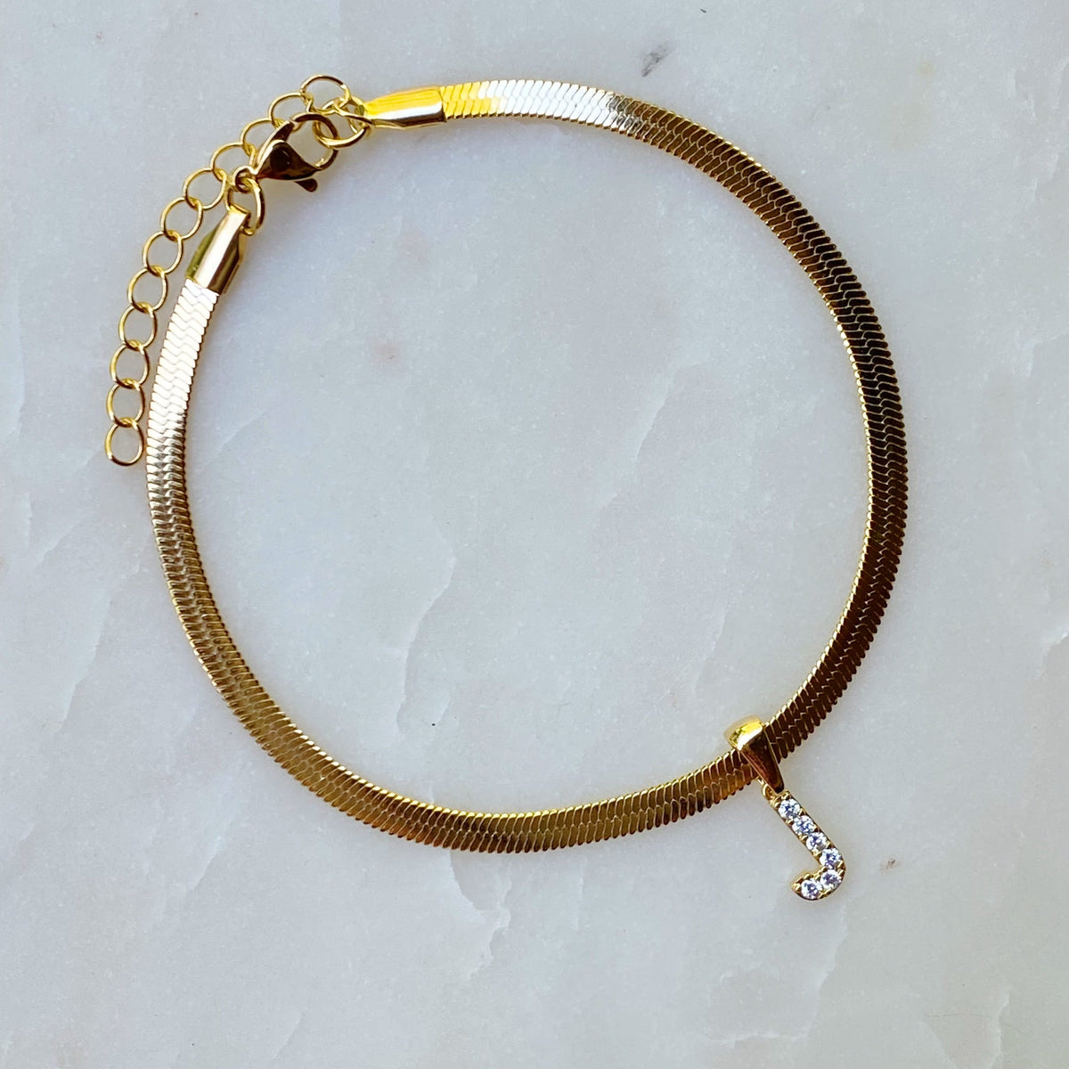 Herringbone Chain Initial Anklet