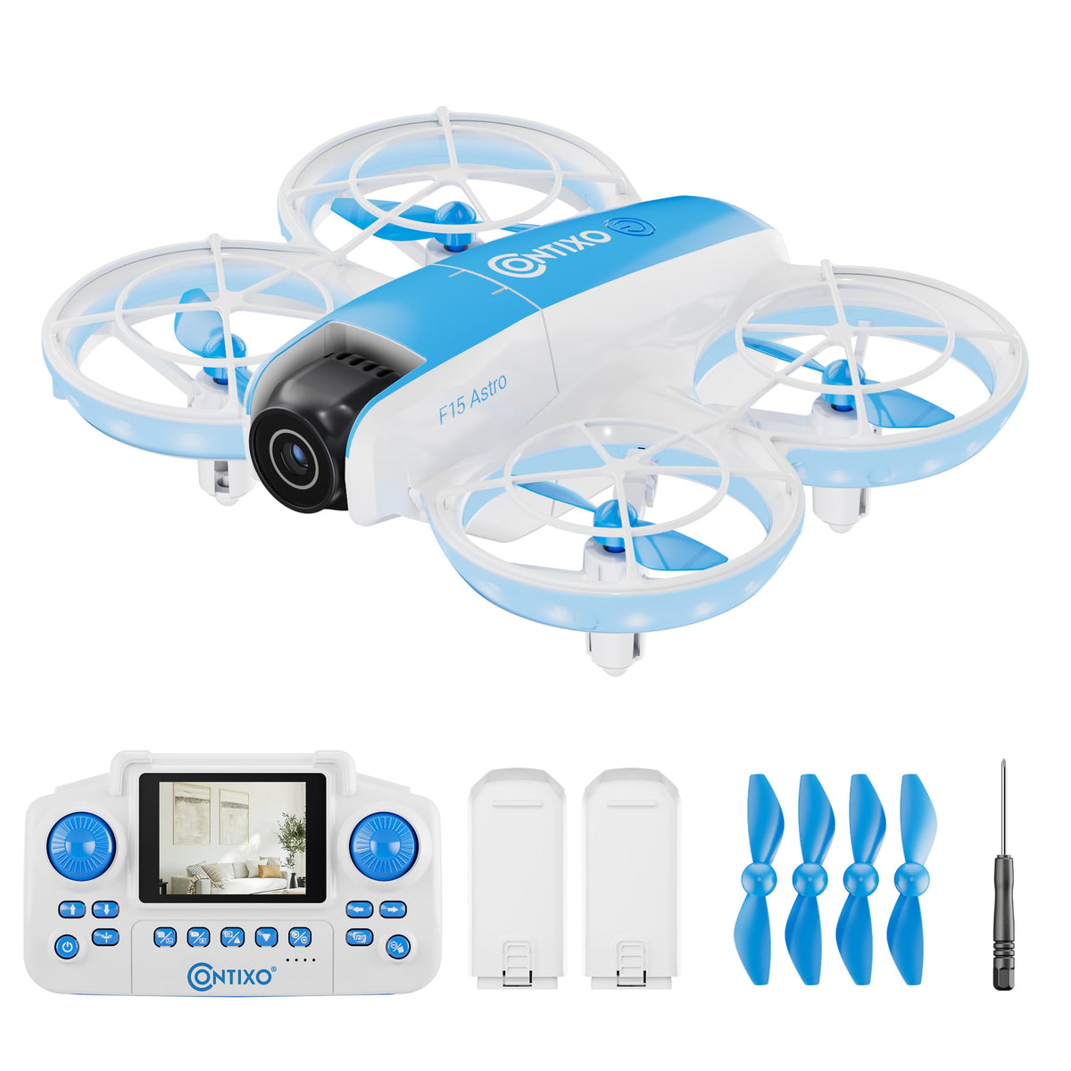 Contixo F15 Astro Mini Drone With 2.4" Screen Remote – 720P HD Camera, Live Video Display, Optical Flow Hover, One-Key Takeoff/Landing, 360° Stunts, 2 Batteries, Beginner Drone for Kids & Adults