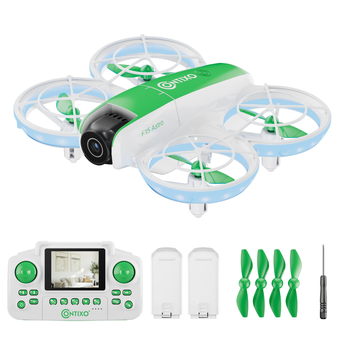 Contixo F15 Astro Mini Drone With 2.4" Screen Remote – 720P HD Camera, Live Video Display, Optical Flow Hover, One-Key Takeoff/Landing, 360° Stunts, 2 Batteries, Beginner Drone for Kids & Adults