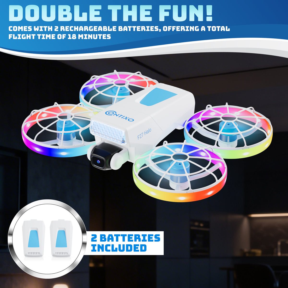 Contixo F27 Halo Mini Foldable Drone With 4.3" Screen Remote, LED Light-Up, HD Dual Camera 720P, Optical Flow Hover, One-Key Takeoff/Landing, 360° Stunts, 350 Ft Range