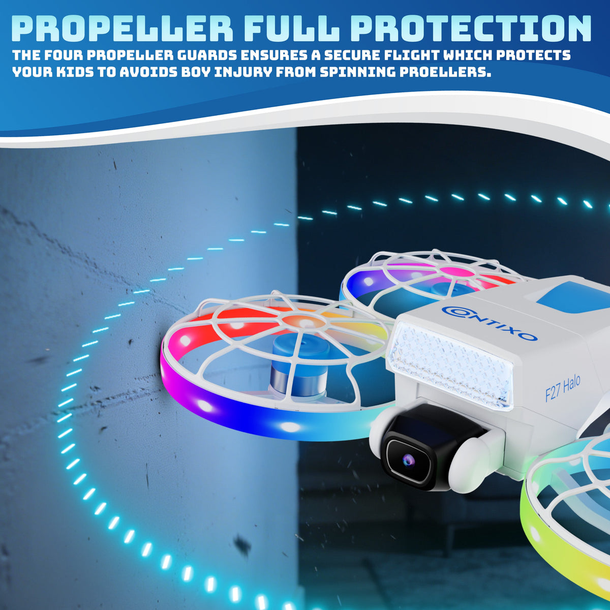 Contixo F27 Halo Mini Foldable Drone With 4.3" Screen Remote, LED Light-Up, HD Dual Camera 720P, Optical Flow Hover, One-Key Takeoff/Landing, 360° Stunts, 350 Ft Range
