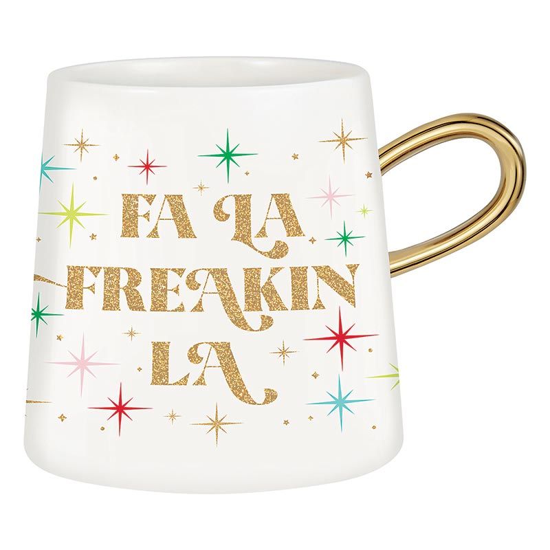 Fa La Freakin La Luxe Holiday Coffee Mug | Curved Gold Handle