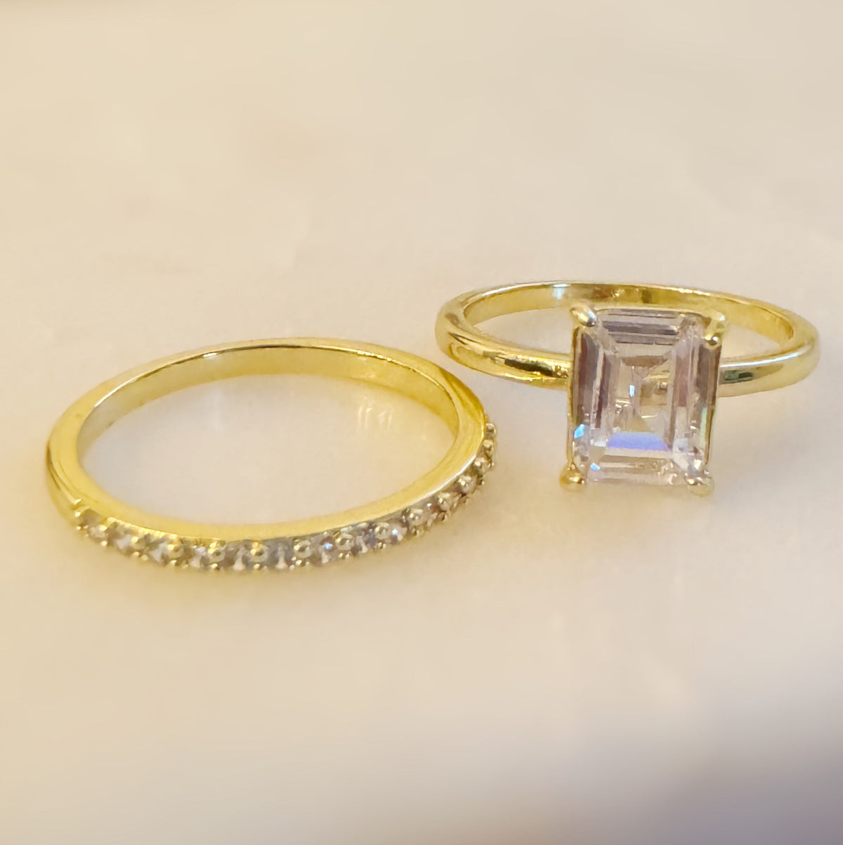 Emerald Cut Solitaire Ring Set of 2