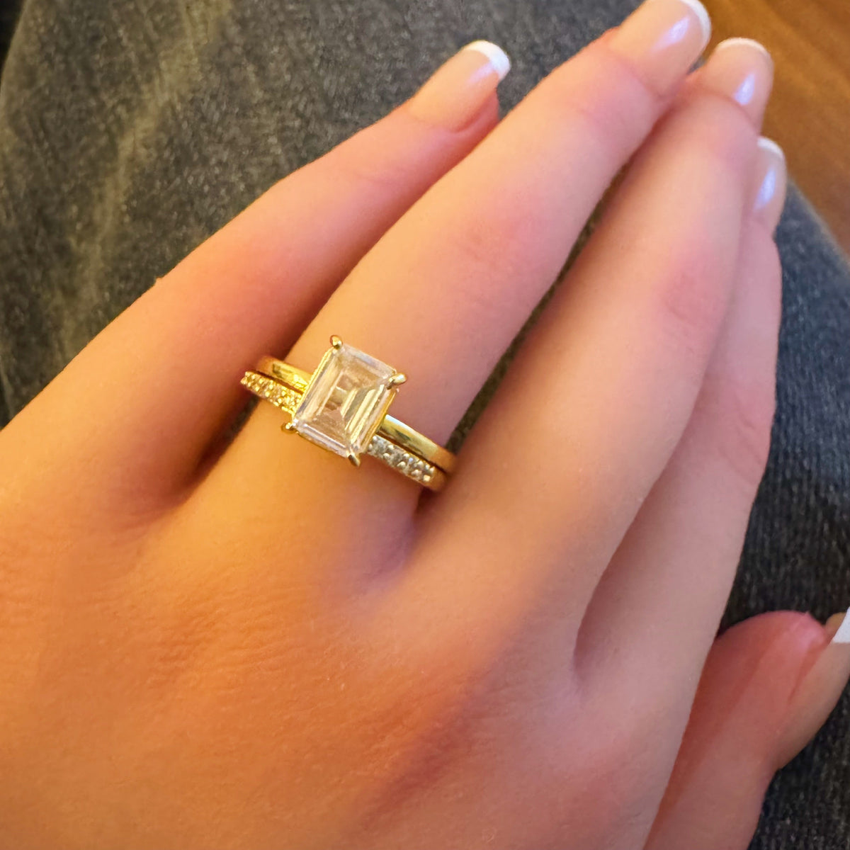 Emerald Cut Solitaire Ring Set of 2