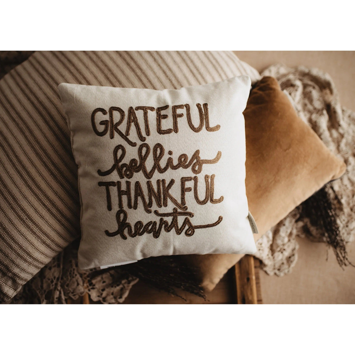 Grateful Bellies Thankful Hearts Pillow | Throw Pillow