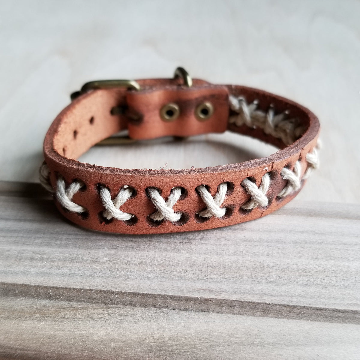 Vintage Woven Leather Cuff Bracelet X-Pattern 005B by The Jewelry Junkie