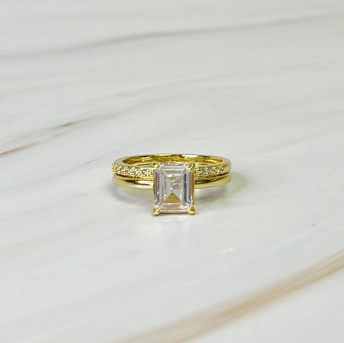 Emerald Cut Solitaire Ring Set of 2