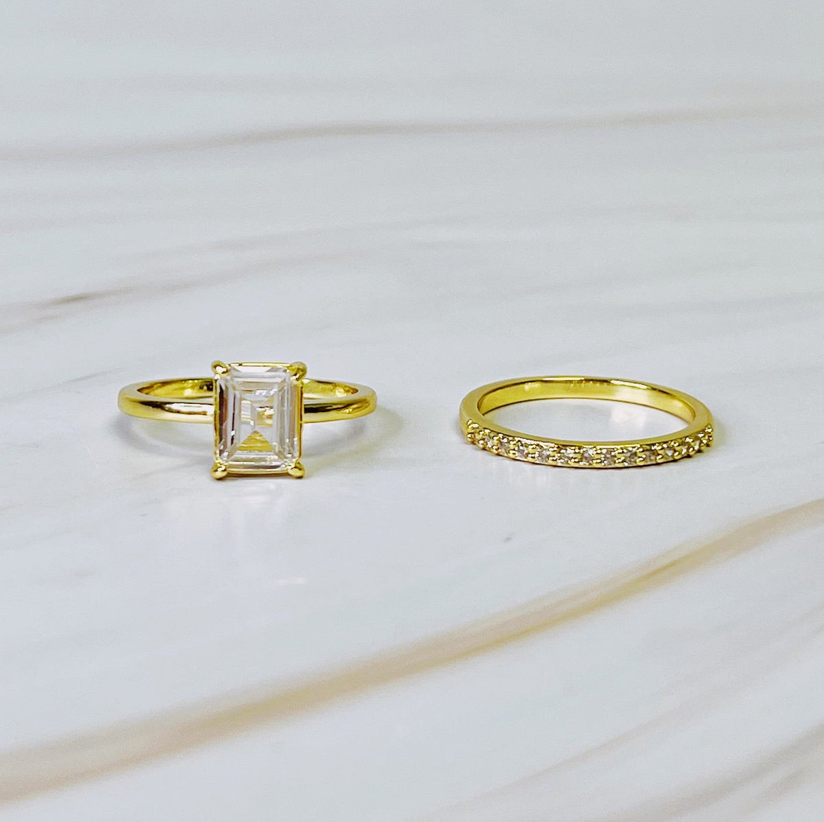 Emerald Cut Solitaire Ring Set of 2