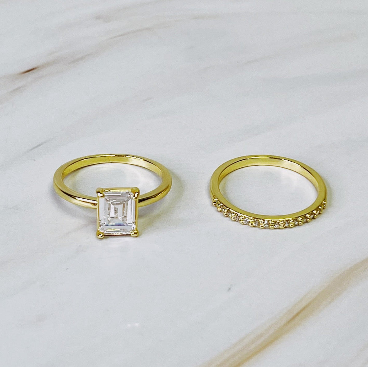 Emerald Cut Solitaire Ring Set of 2