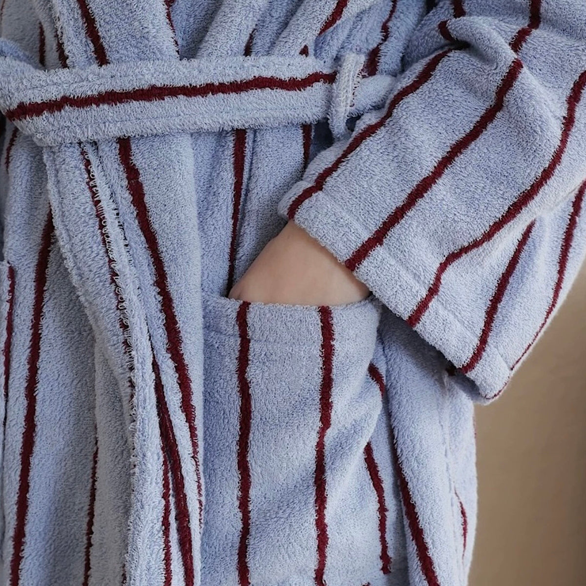 Retro Pastel Stripe Cotton Bath Robe - Plush Soft Absorbent Lounge Robe