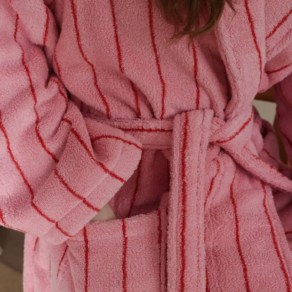 Retro Pastel Stripe Cotton Bath Robe - Plush Soft Absorbent Lounge Robe