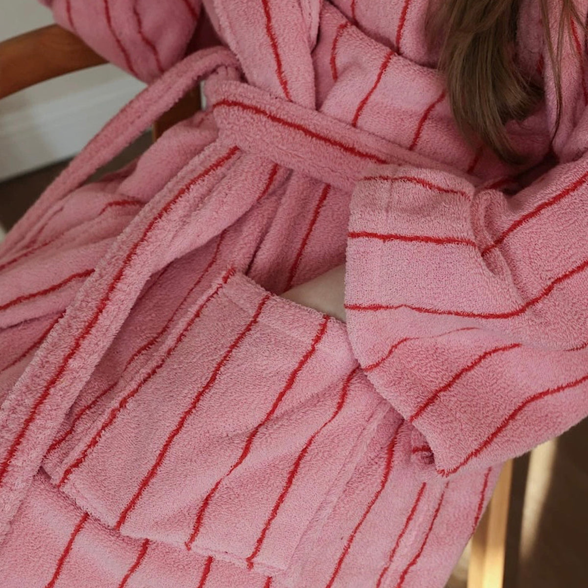 Retro Pastel Stripe Cotton Bath Robe - Plush Soft Absorbent Lounge Robe