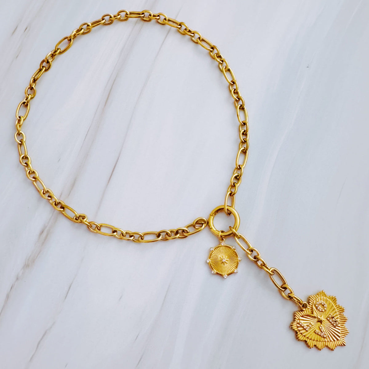 Love Heart Drop Necklace - 18K Gold Plated Steel Tarnish and Water Resistant