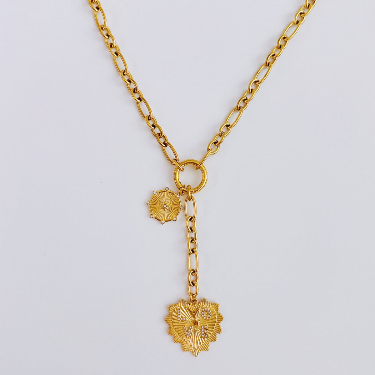 Love Heart Drop Necklace - 18K Gold Plated Steel Tarnish and Water Resistant