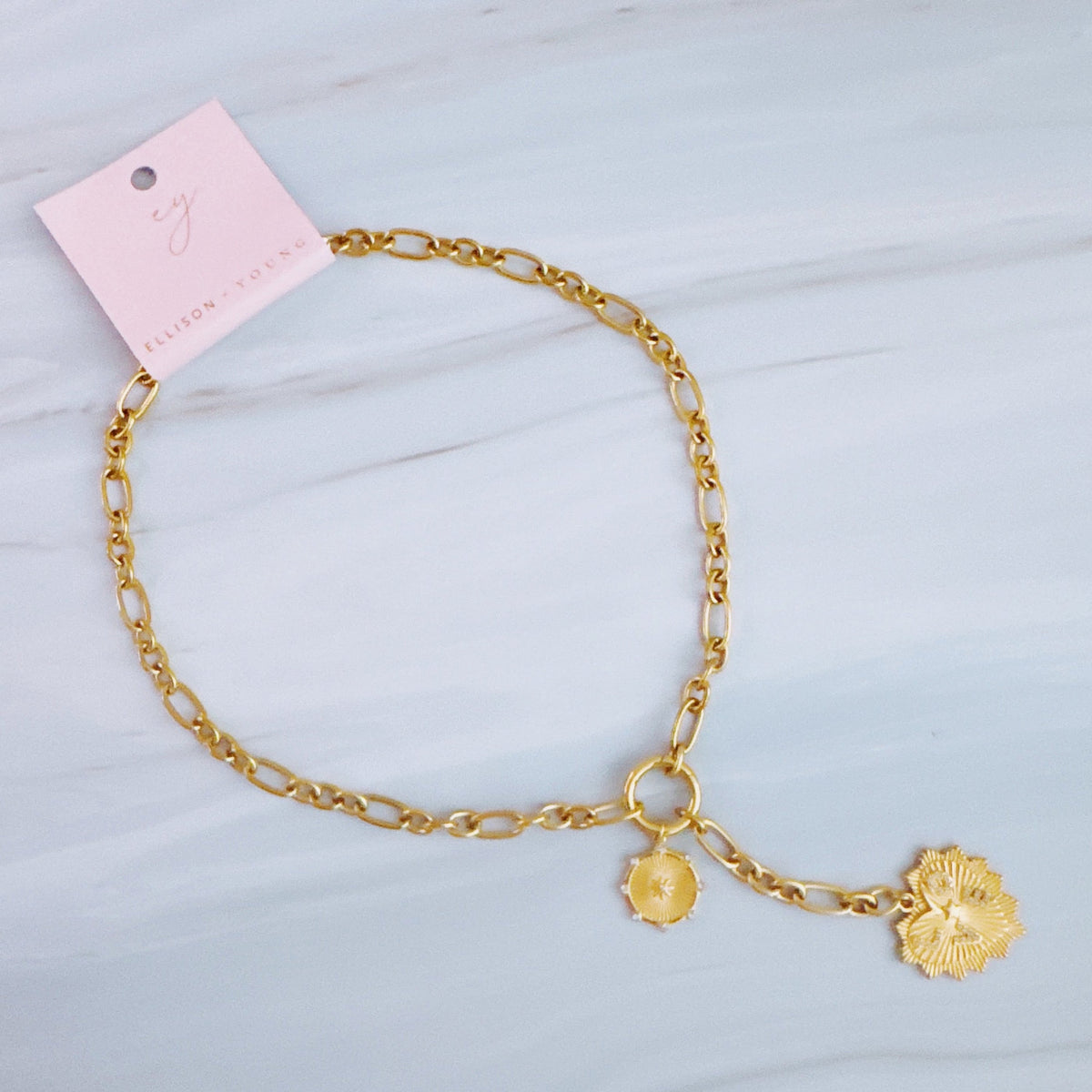 Love Heart Drop Necklace - 18K Gold Plated Steel Tarnish and Water Resistant