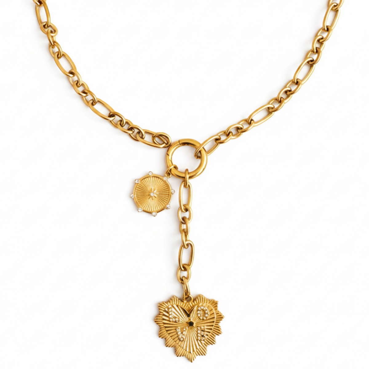 Love Heart Drop Necklace - 18K Gold Plated Steel Tarnish and Water Resistant
