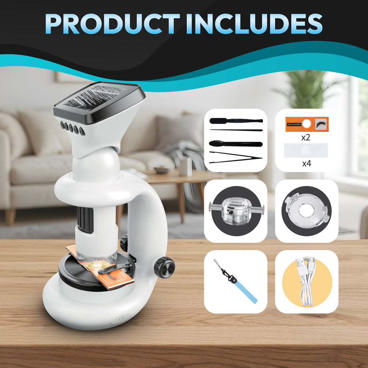 Contixo - MS2 WiFi Digital Microscope With LCD Screen, 1000X Magnification, Photo & Video Capture, Type-C Rechargeable