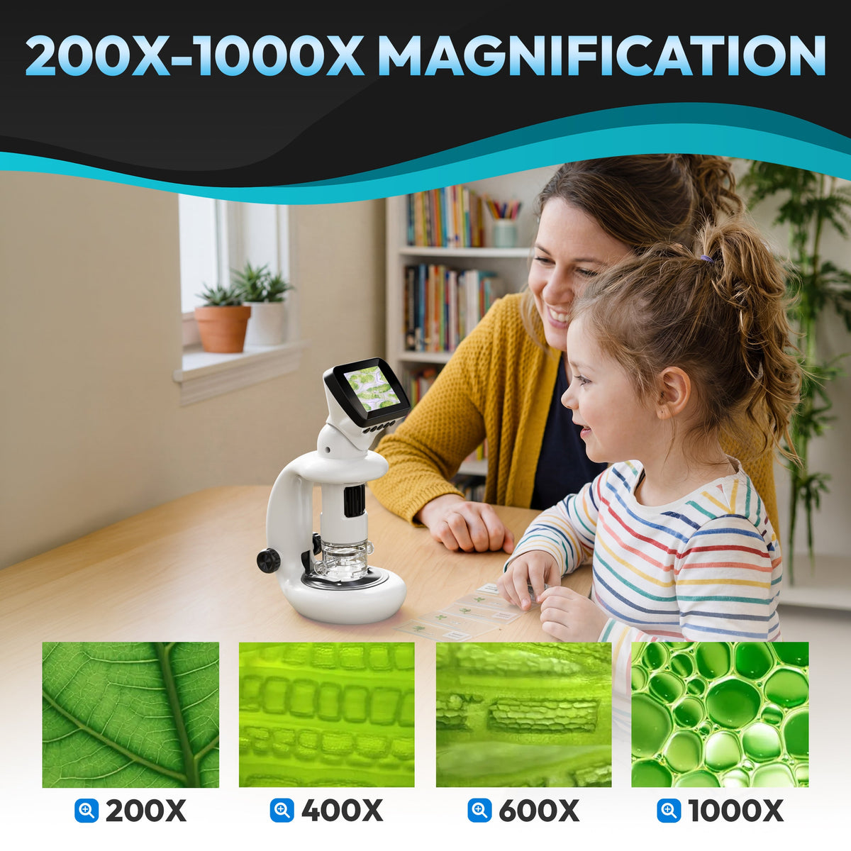 Contixo - MS2 WiFi Digital Microscope With LCD Screen, 1000X Magnification, Photo & Video Capture, Type-C Rechargeable