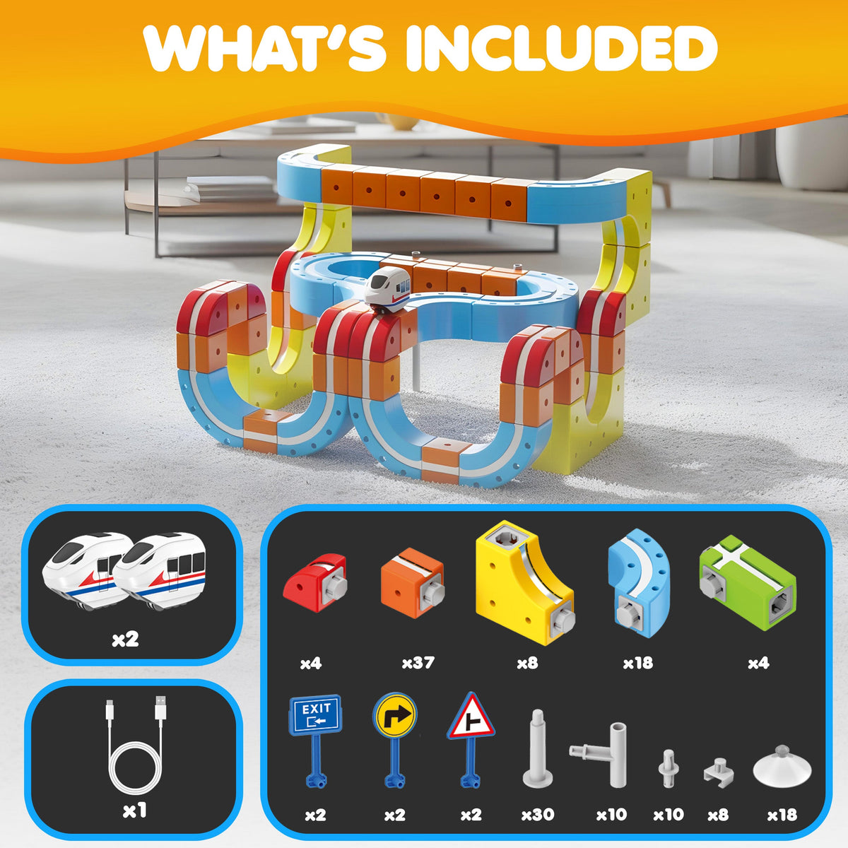 Contixo Magnetic Train Track Set for Kids, 150PCS DIY Electric Train Set With Rechargeable Trains, 3D Building Blocks Railway Toy, STEM Learning Construction Set for Boys & Girls Ages 3+