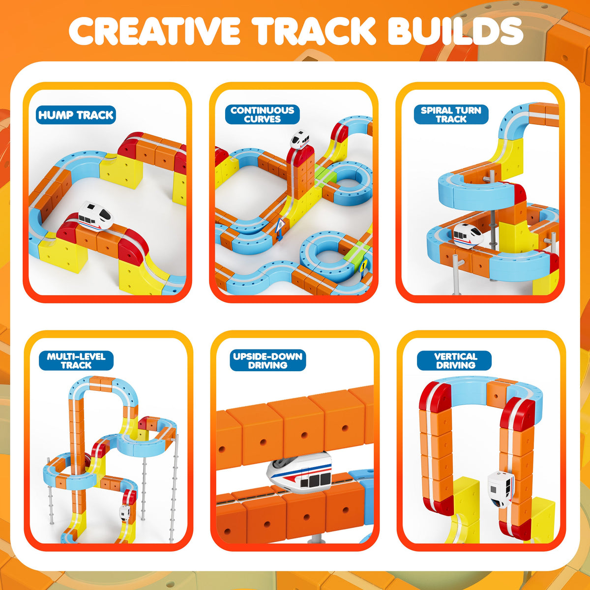 Contixo Magnetic Train Track Set for Kids, 150PCS DIY Electric Train Set With Rechargeable Trains, 3D Building Blocks Railway Toy, STEM Learning Construction Set for Boys & Girls Ages 3+