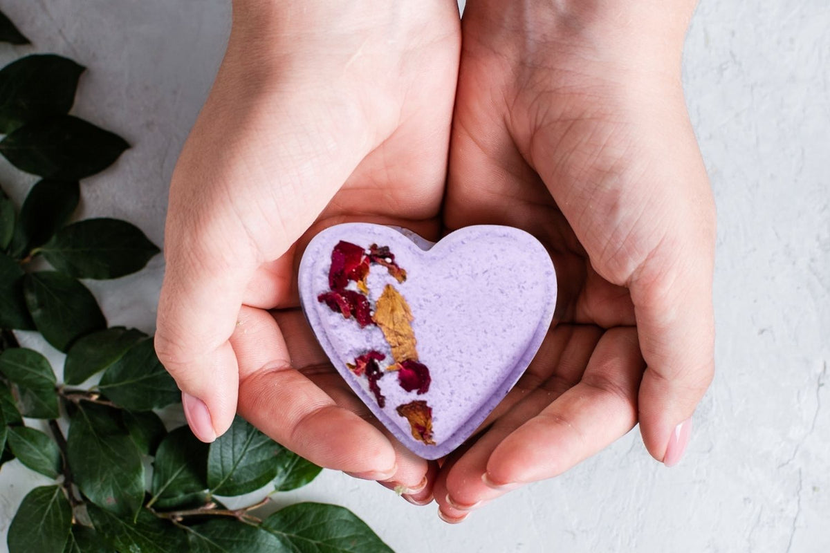 Bath Bombs with CBD -  5 Hearts Shaped with CBD - in a Gift Box - Can be personalized. (THC free)