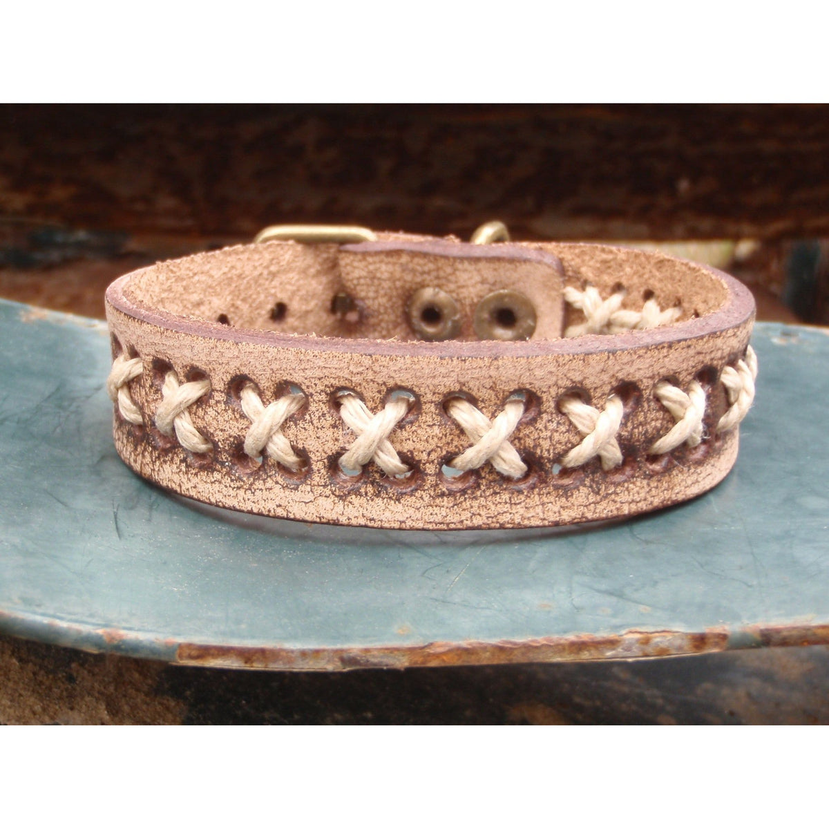 Vintage Woven Leather Cuff Bracelet X-Pattern 005B by The Jewelry Junkie