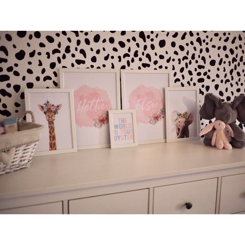 Giraffe Wild Animal Floral Nursery Children's Room Wall Decor Print