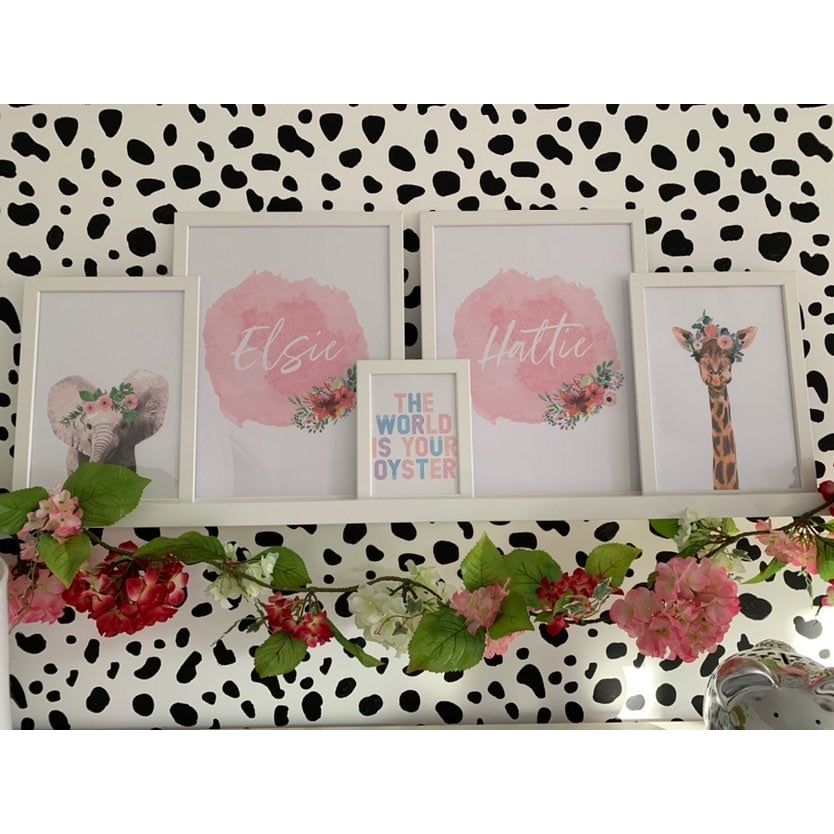 Giraffe Wild Animal Floral Nursery Children's Room Wall Decor Print