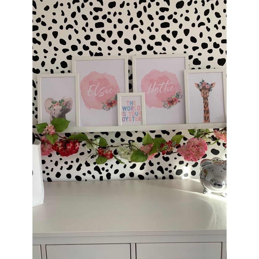 Giraffe Wild Animal Floral Nursery Children's Room Wall Decor Print