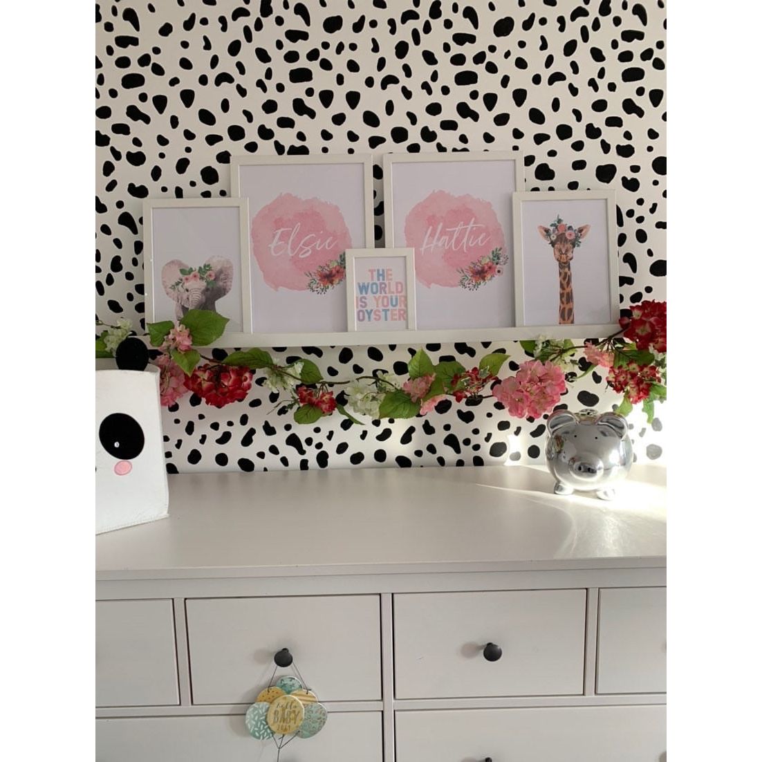 Giraffe Wild Animal Floral Nursery Children's Room Wall Decor Print