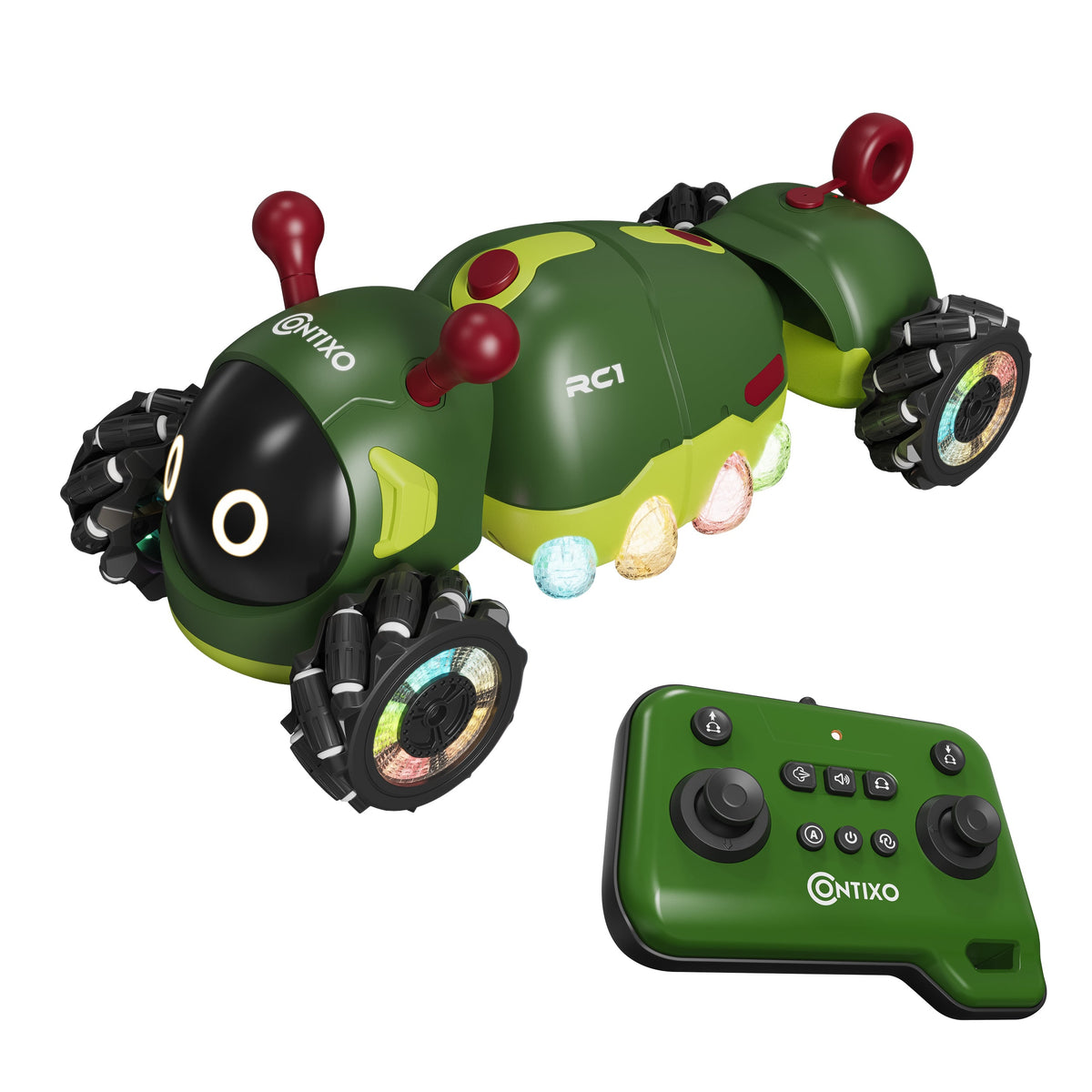 Contixo - RC1 Mech Stunt RC Caterpillar Car With 2.4GHz Remote, 360° Spins, LED, Mist Spray, All-Terrain