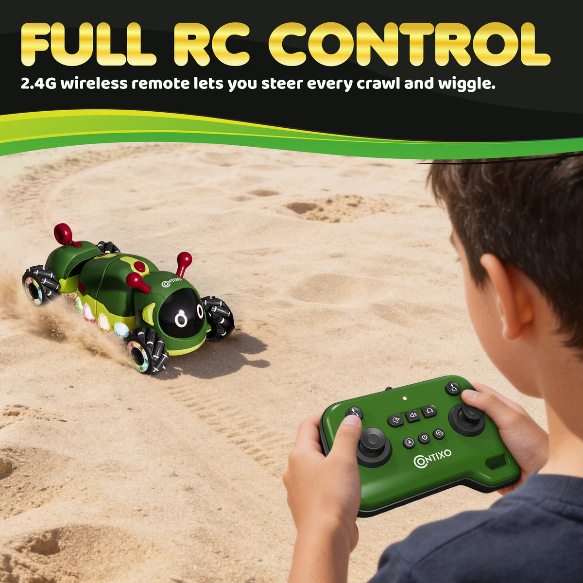 Contixo - RC1 Mech Stunt RC Caterpillar Car With 2.4GHz Remote, 360° Spins, LED, Mist Spray, All-Terrain