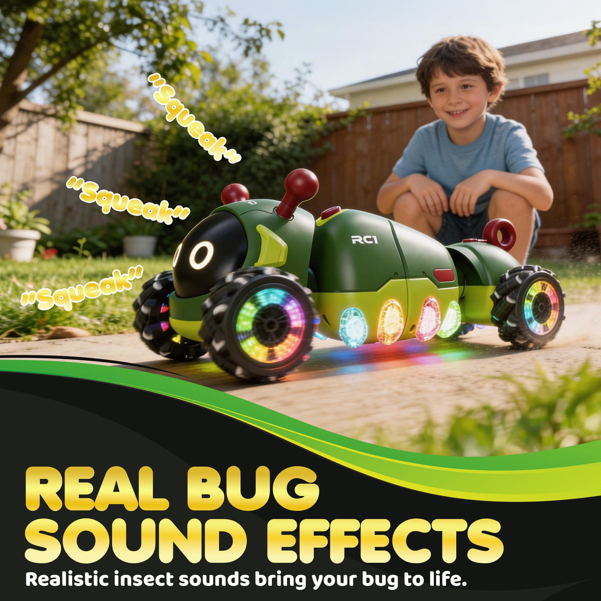 Contixo - RC1 Mech Stunt RC Caterpillar Car With 2.4GHz Remote, 360° Spins, LED, Mist Spray, All-Terrain