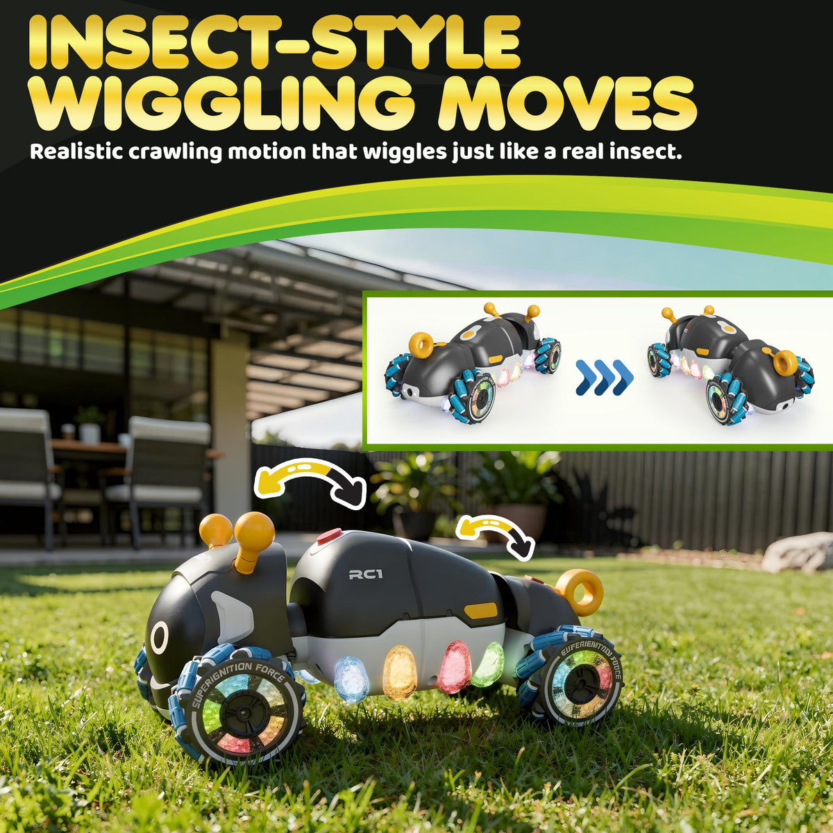Contixo - RC1 Mech Stunt RC Caterpillar Car With 2.4GHz Remote, 360° Spins, LED, Mist Spray, All-Terrain
