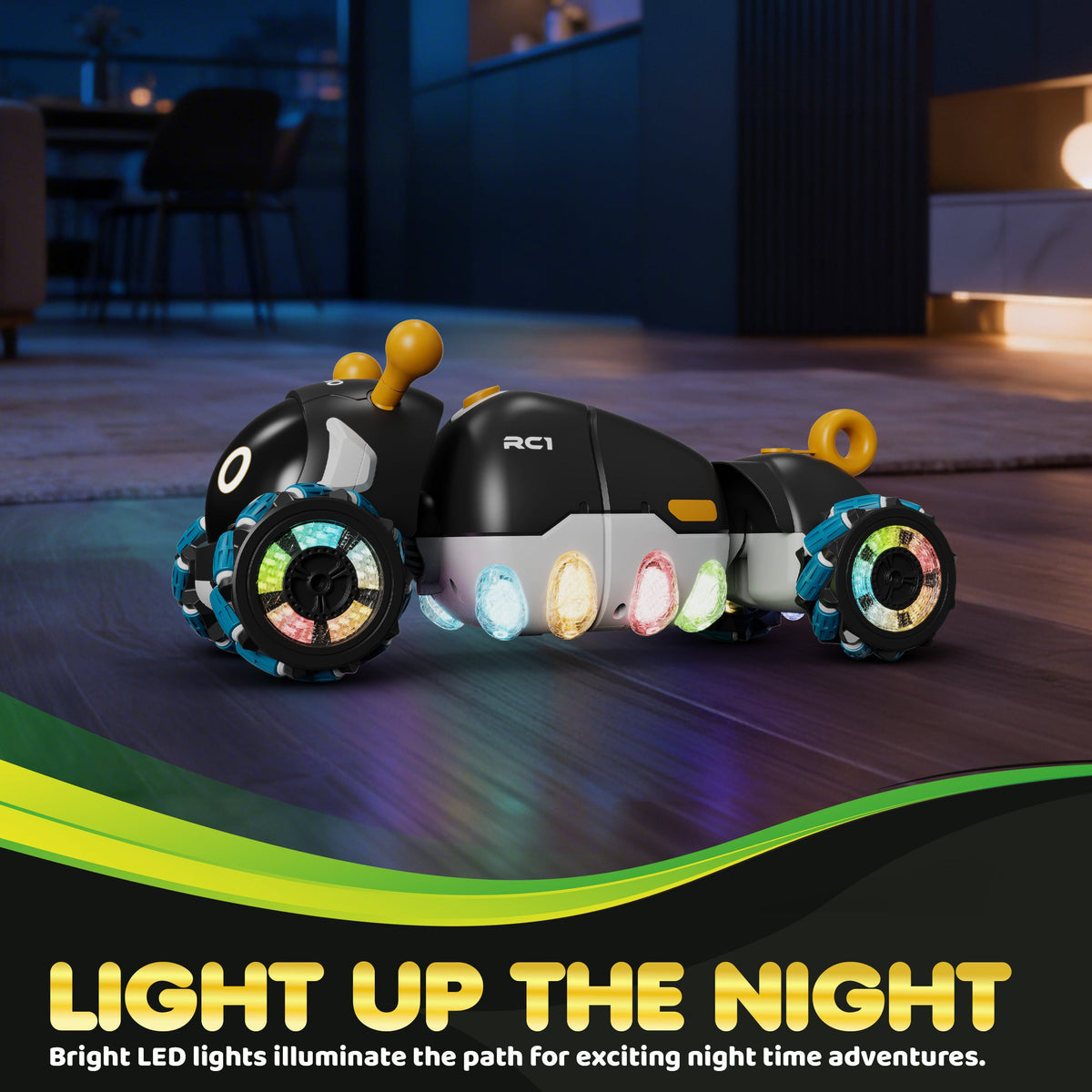 Contixo - RC1 Mech Stunt RC Caterpillar Car With 2.4GHz Remote, 360° Spins, LED, Mist Spray, All-Terrain
