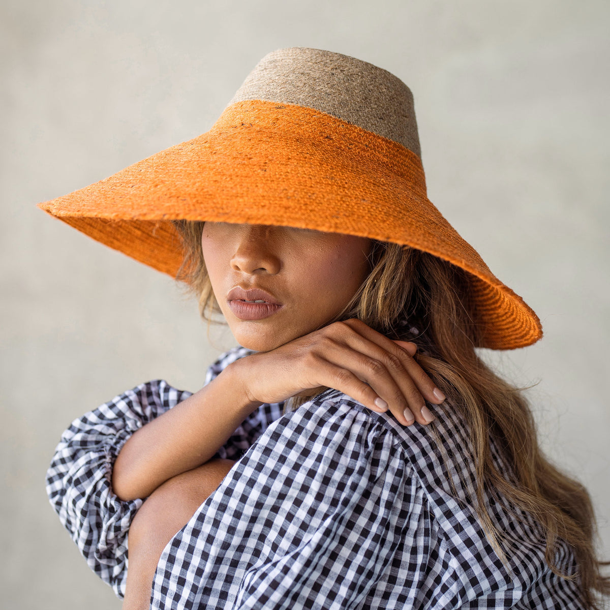 RIRI Duo Jute Handwoven Straw Hat In Pumpkin Orange